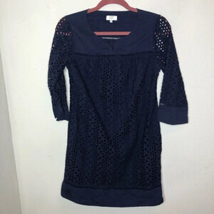 Crown & Ivy Navy Cotton Eyelet Dress Size 4 Petite